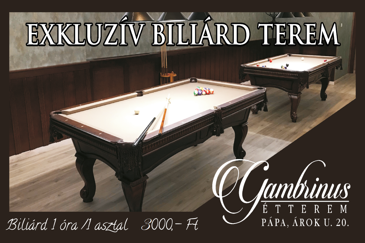 Biliárd 1óra/ 1 asztal 2.000,- Ft